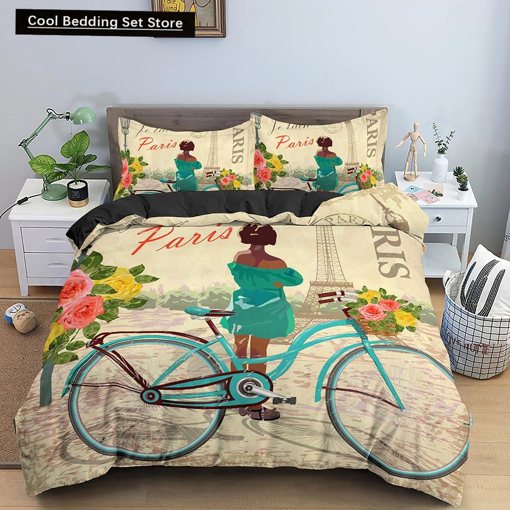 Paris Eiffel Tower King Queen Duvet Cover World Famous Romantic Attractions Bedding Set Women Girls 2/3Pcs Polyester Quilt Cover