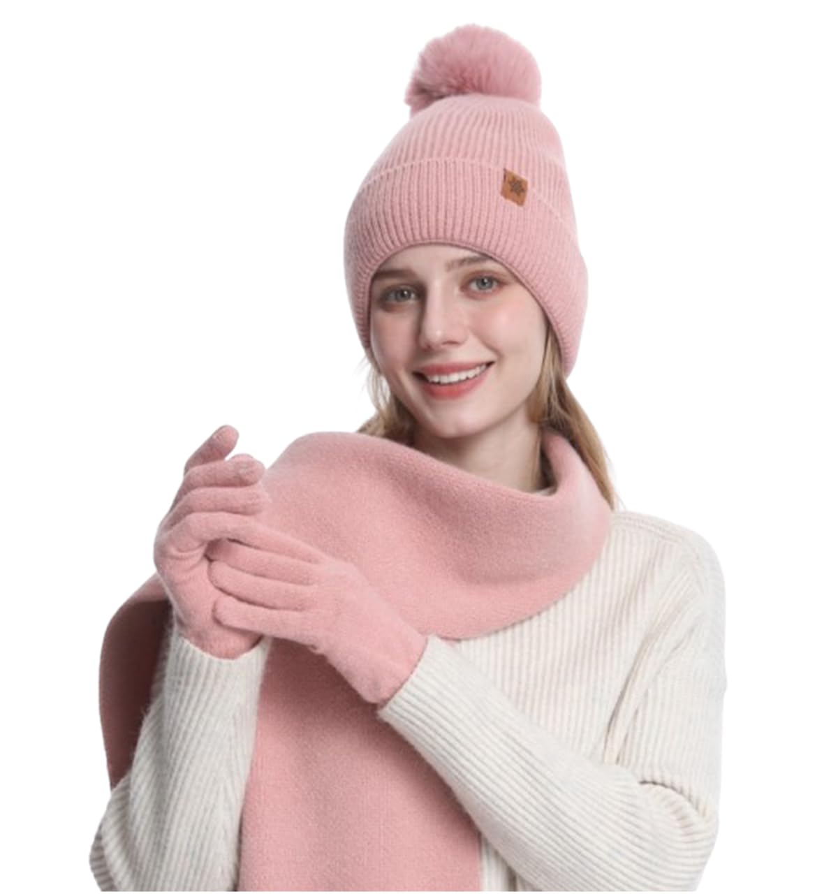 

Chunachi Зимный вязаный комплект шапка, шарф и уютная манишка с милым и стильным подарком для и Новый розовый комплект из 3 предметов: шапка, шарф,. С флисовой подкладкой, Теплый, розовый