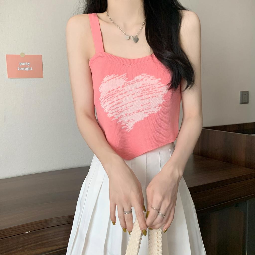 Love Knitted Small Suspender Vest Women's Summer New Korean Style Design and Sweet and Spicy Tops