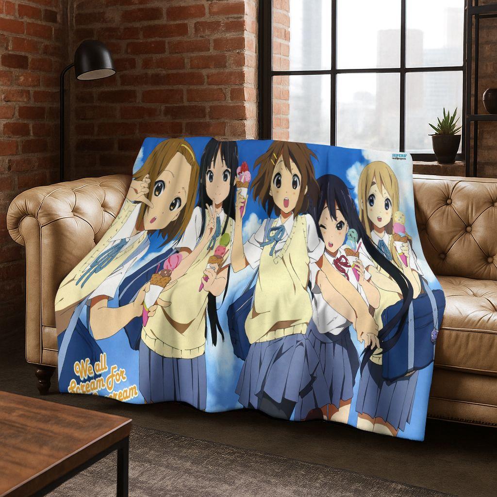 Anime K-ON Kawaii Girl Hirasawa Yui Music Cartoon Flannel Blanket,Cozy Soft Throw Blanket for Home Bedroom Bed Sofa Cover Kid