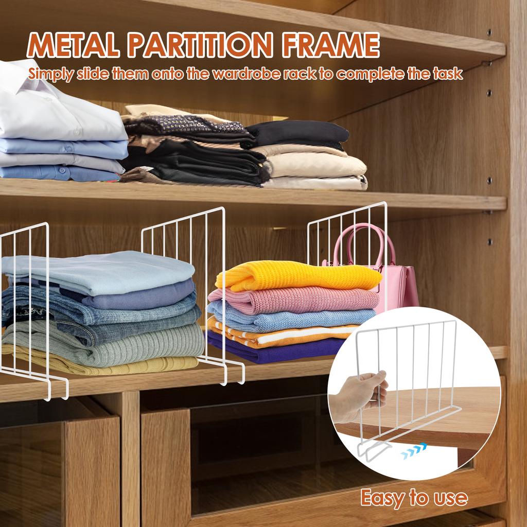 3Pcs Closet Shelf Divider Metal Wardrobe Partition Board Shelf Divider Closet Organizer Hanging Closet Save Space Hook