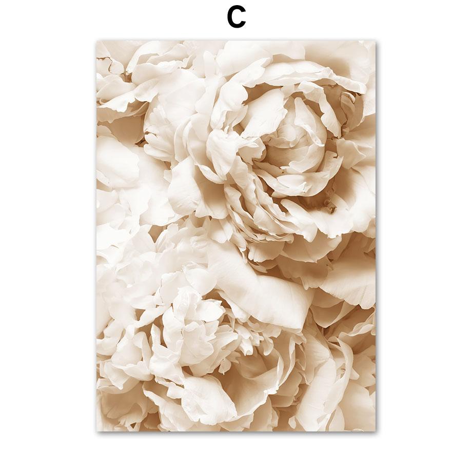 Beige Dahlia Peony Rose Daisy Flower Leaf Wall Art Canvas Painting Nordic Posters And Prints Wall Pictures For Living Room Decor