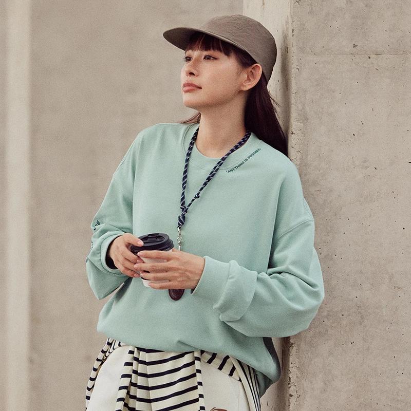 Li Ning Sports Lifestyle Series Letter Print Casual Pullover Long Sleeve Sweatshirt Unisex sweatshirt Gray-Mist-Green AWDTB37-3