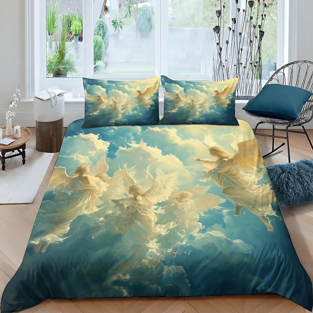 Zestaw poszewek na kołdrę Aniołek Dla Dzieci Rozmiar Królewski Bliźniaczy Pokrowce na Kołdrę Lekkie Pióra Wystrój Pokoju 2 Poszewki na Poduszki 1 Poszewka na Kołdrę Bez Wypełnienia