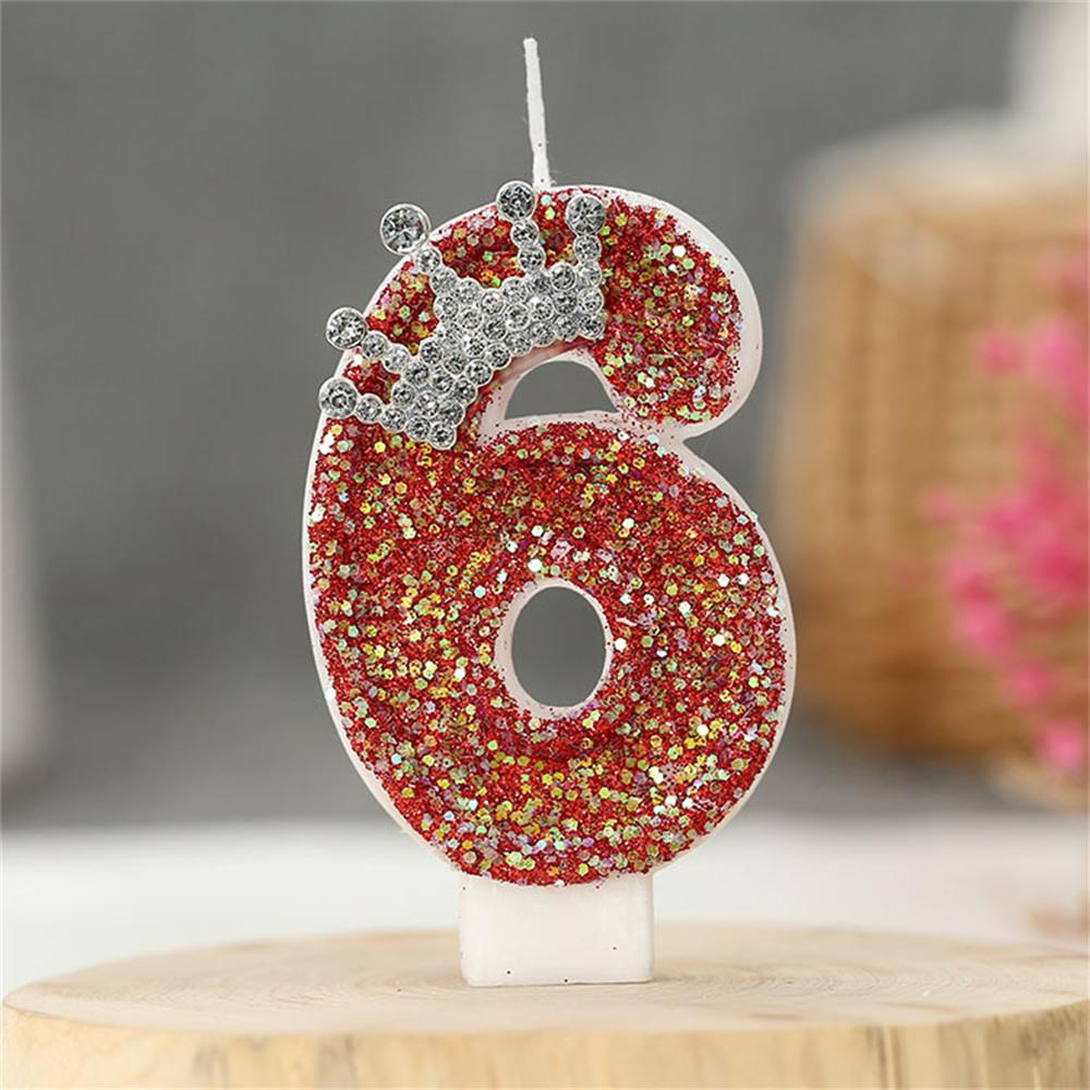 Red Birthday Number Candles Crown Glitter Red Candles For Cake 3D Shape Cake Topper Decoration For Wedding Reunions Theme Partie