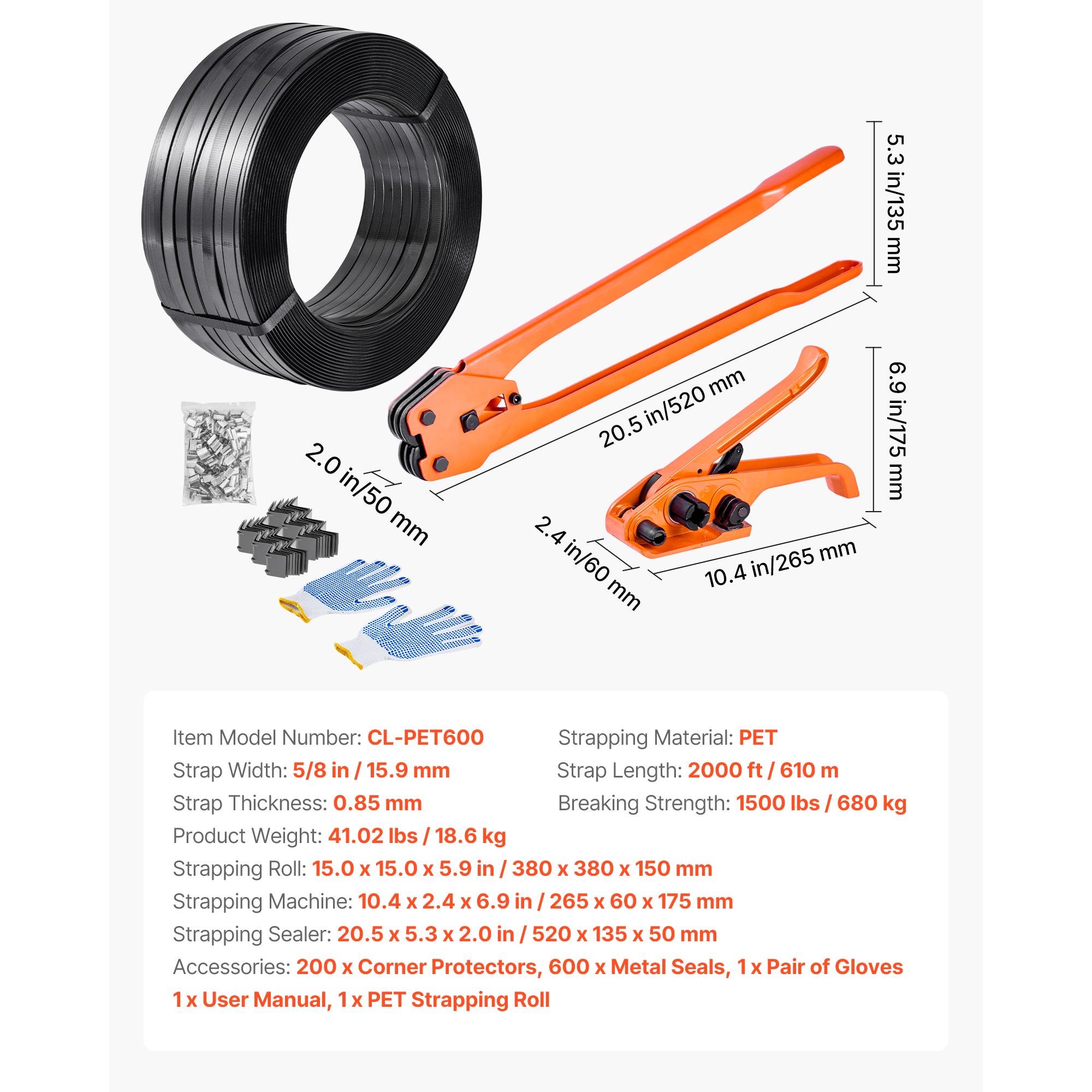 

SucceBuy Banding Strapping Kit Banding Sealer Tool with 2000ft PET Band 600 Metal Seals 200 Corner Protectors for Warehouse Home
