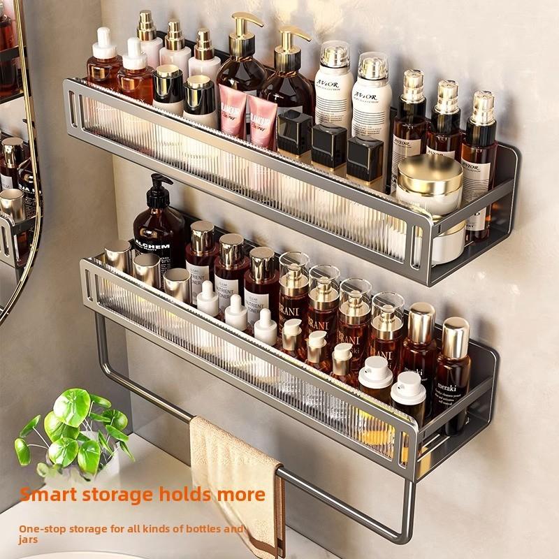 Space Aluminum Wall Mount Bathroom Shelf With Layer Storage For Toilet And Sink Area