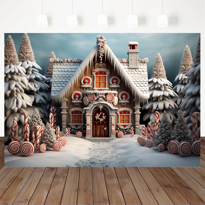 Christmas Candy House Backdrops Birthday Party Tree Snow Props Home Background Girl Newborn Photo Decorations Studio Photobooth