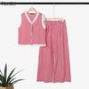 ZANZEA Women Sleeveless Tank Tops and Pants Summer Plaid Print Two Piece Suit Sets