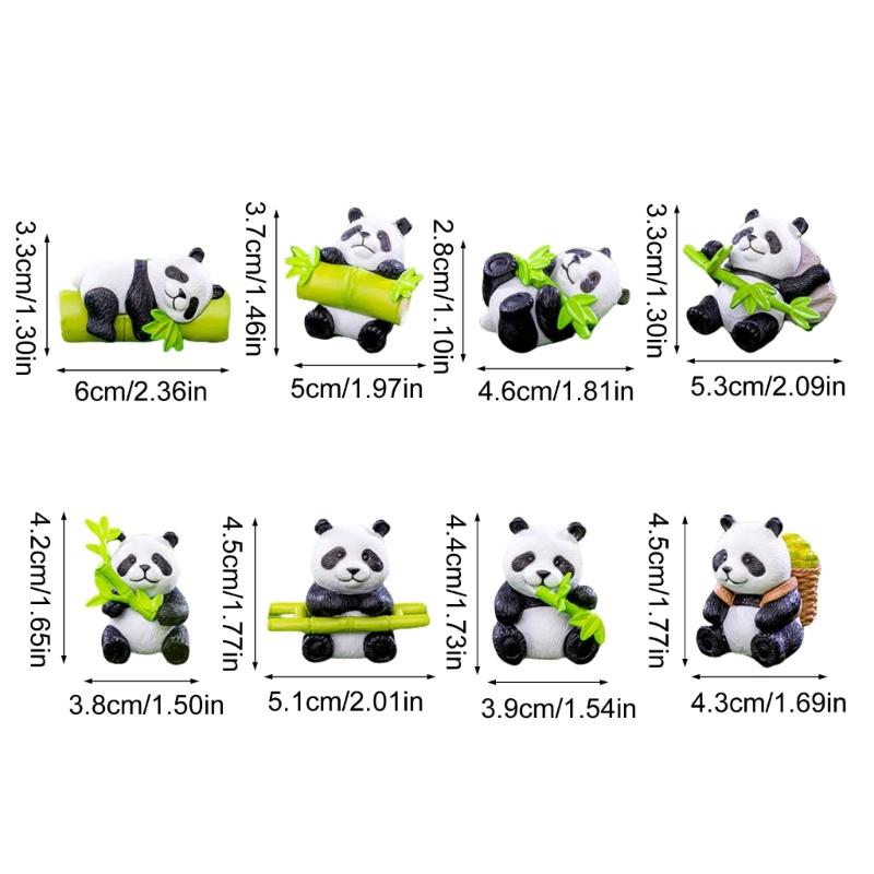 8 st Panda Tårttoppar Miniatyr Djurfigurer för Festdekorationer och DIY Trädgård Krukväxt Hantverk Ornament