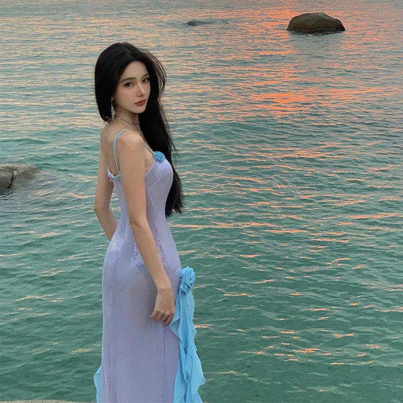 Sexy Split Sequin Suspender Dress Light Luxury High-end Birthday Party Dress Seaside Vacation Dress