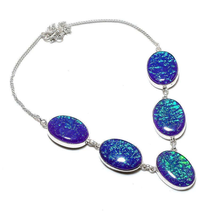 Blue Australian Triplet Opal Necklace 18" Adjustable Chain Oval Gemstone PT 4569
