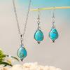 1Pcs Necklace + 1 Pair Earring Set for Women Girls Bohemia Assorted Style Antique Silver Turquoise Inlay Statement Decors Party