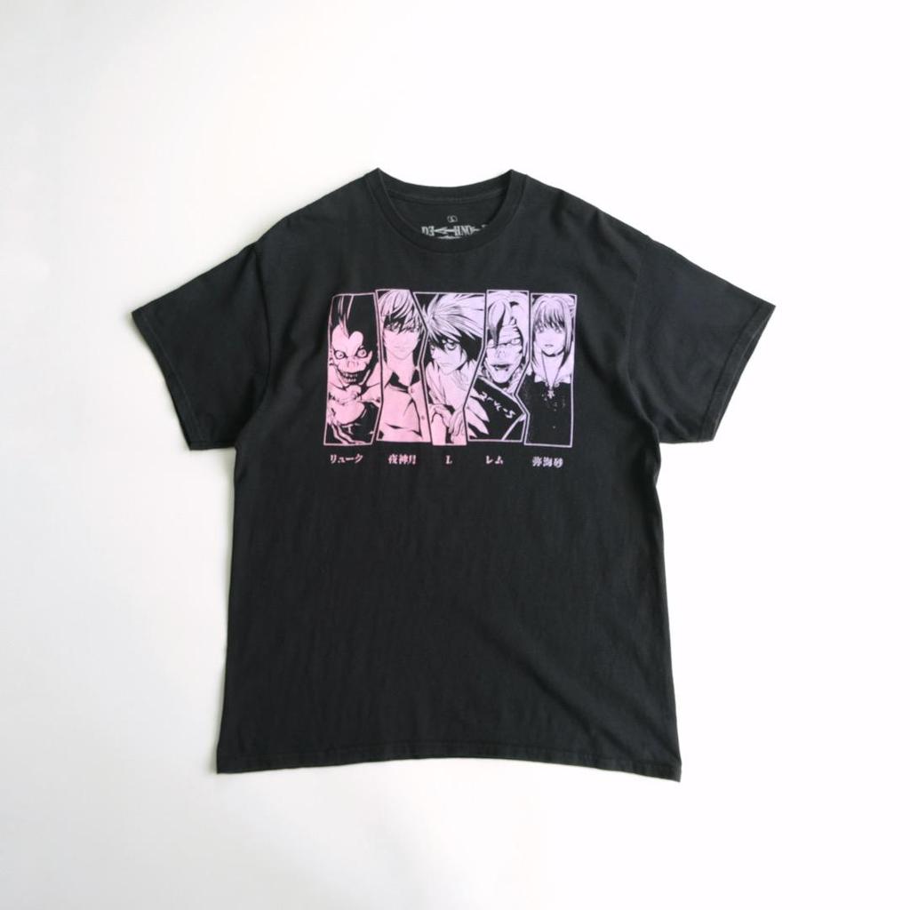 [USED] Death Note Anime T-shirt, Black, Size L, Featuring Light Yagami, Rem, Ryuk, and Misa Amane, Secondhand