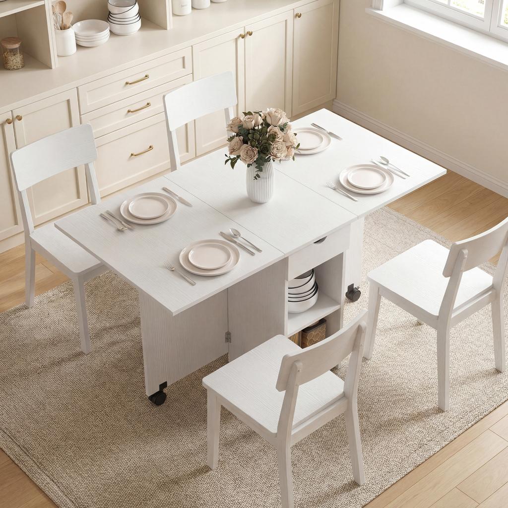 Folding Dining Table, Extendable Kitchen Table for 2 to 4 People, 2 Drop Leaves, 120 x 72 x 75 cm, White