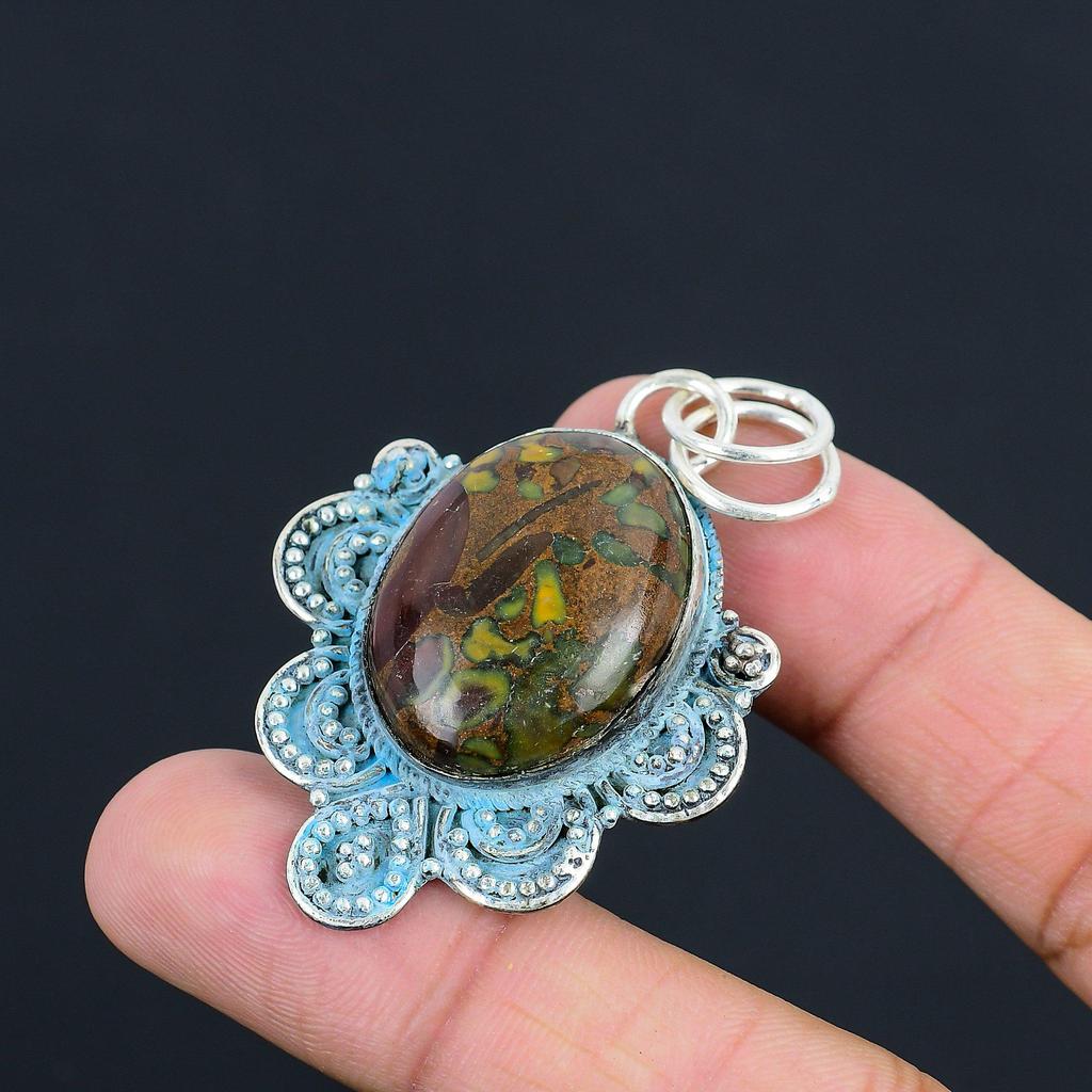 Daughters Day Sale Fruit Jasper Stone 925 Sterling Silver Sister Pendant Jewelry