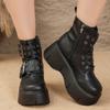 Studded Metal Buckle Wedge Booties Fashion Round Toe Side Zipper Platform Non-Slip Wear-Resistant High Heels