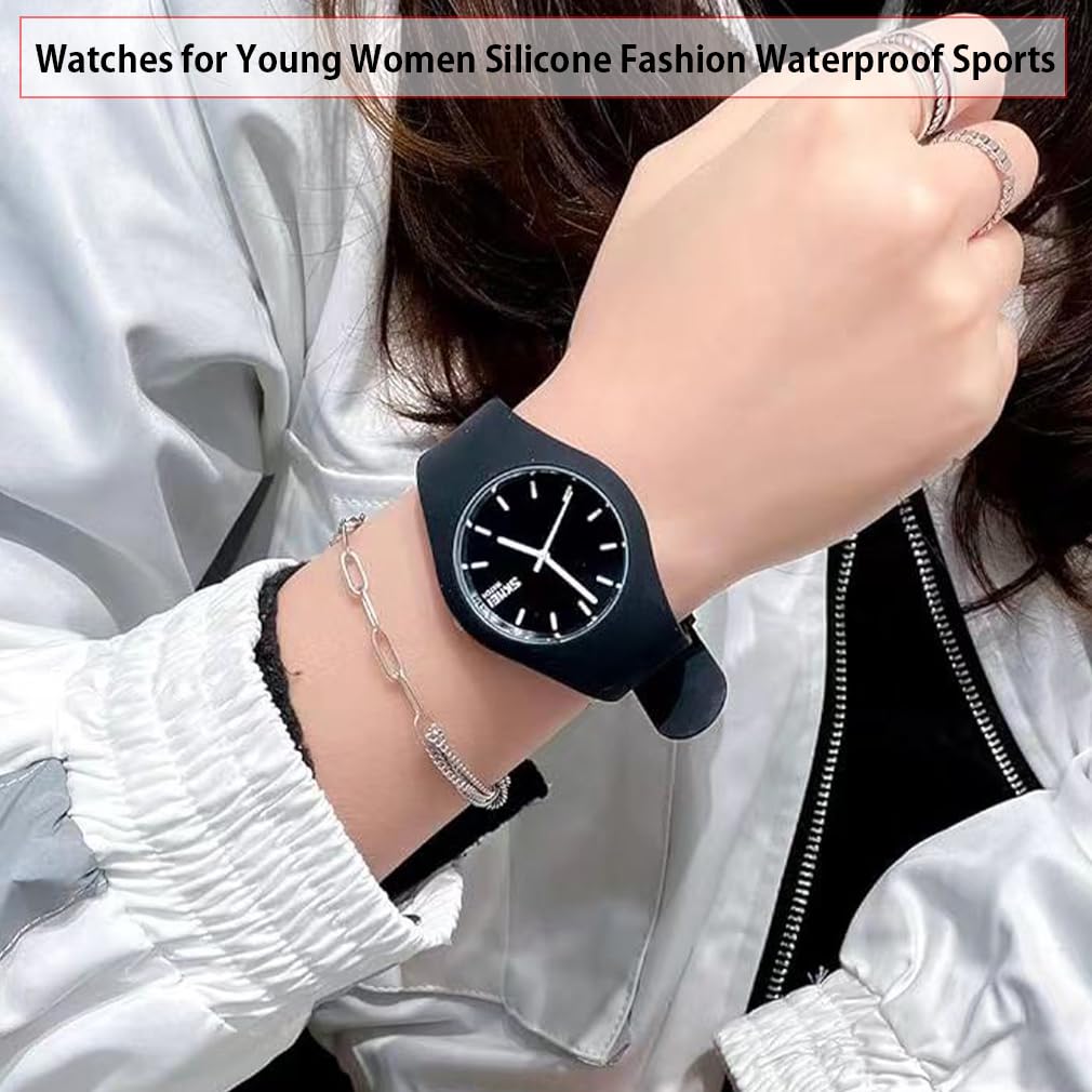 SKMEI Watch Brand Gift for High School Black Women's - Stylish, Sporty, Silicone, Cute, Simple, Waterproof, Casual, Analog, Name, Students,