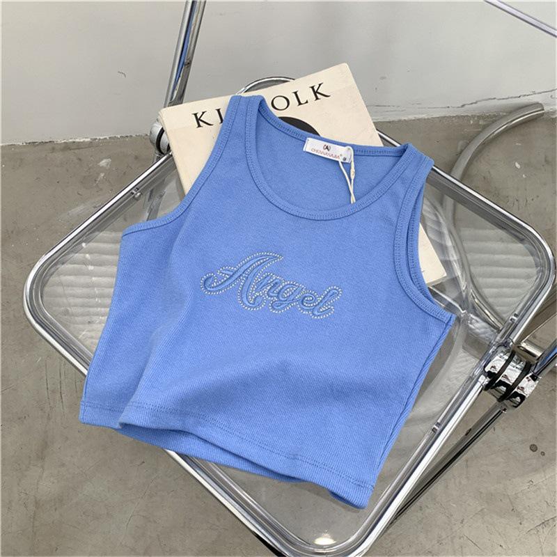 Women's Silver Line Vest – Blue Embroidered, Sleeveless I-Shaped Summer Top (2022)
