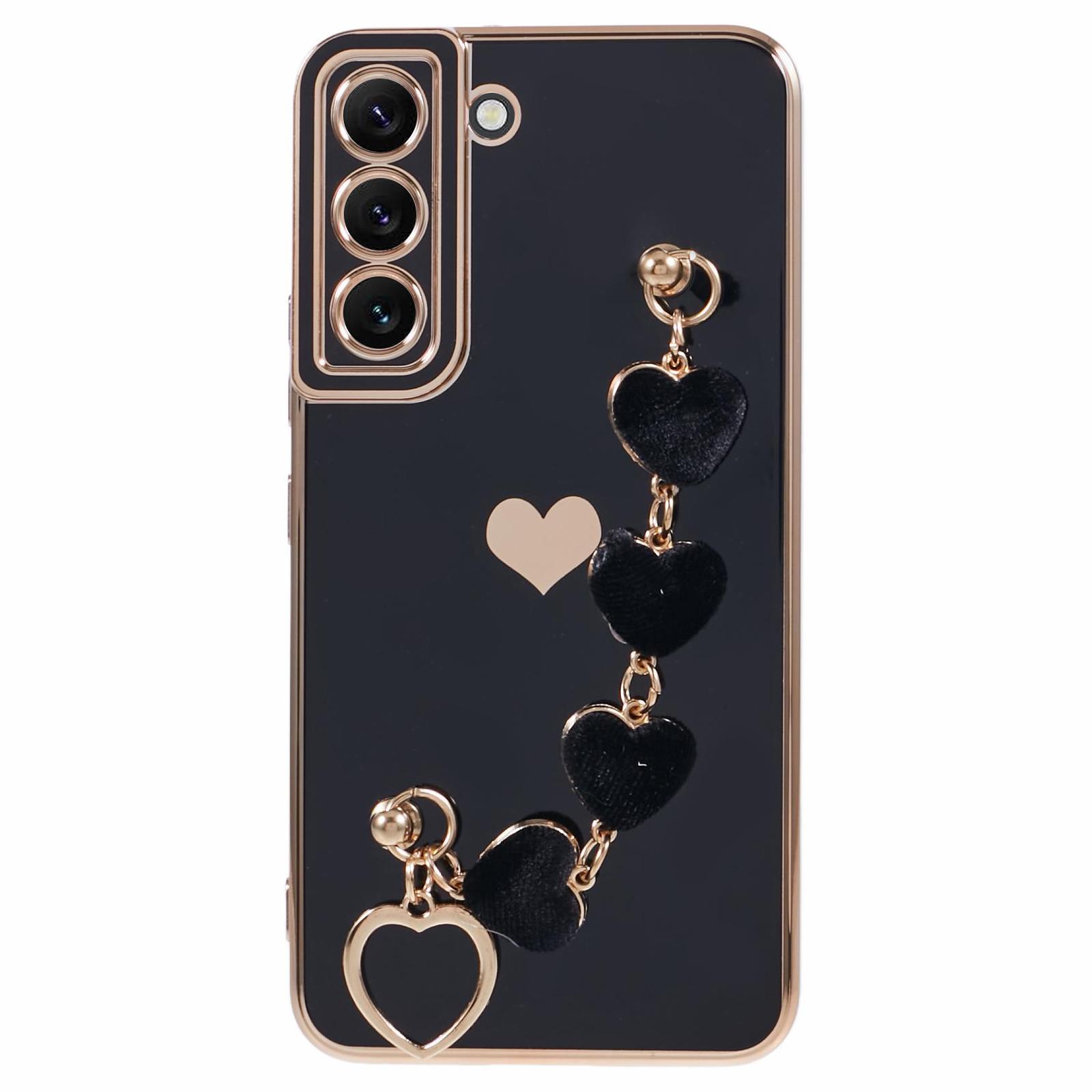 

For Samsung Galaxy S22 5G Shockproof Case Electroplating TPU Phone Cover with Strap Black