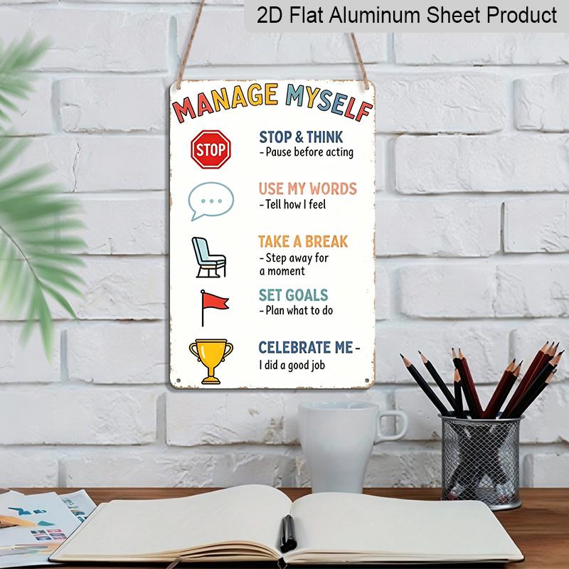 2D Flat, 1pc "Manage Myself" Calm Down Corner Aluminum Sign - Classroom Behavior Wall Decor Classroom Decor, Calm Down Corner, School Counselor