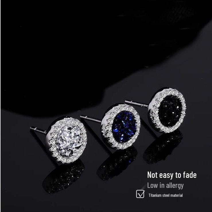 Crystal Cluster Stone Stud Earrings: Unique Titanium Steel, Fade-Resistant, Versatile Cool-Style Jewelry for Men and Women