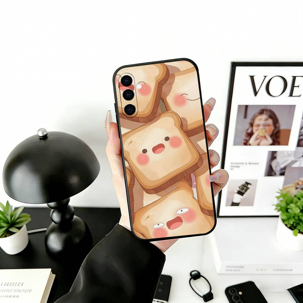 Cute Bread Illustration Phone Case Black Silicone Soft For Samsung Galaxy A73,A72,A71,A70,A53,A52,A51