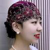 Soft Elastic Curly Hair Hat Embroidered Flowers Mesh Lace Pullover Cap  Headgear