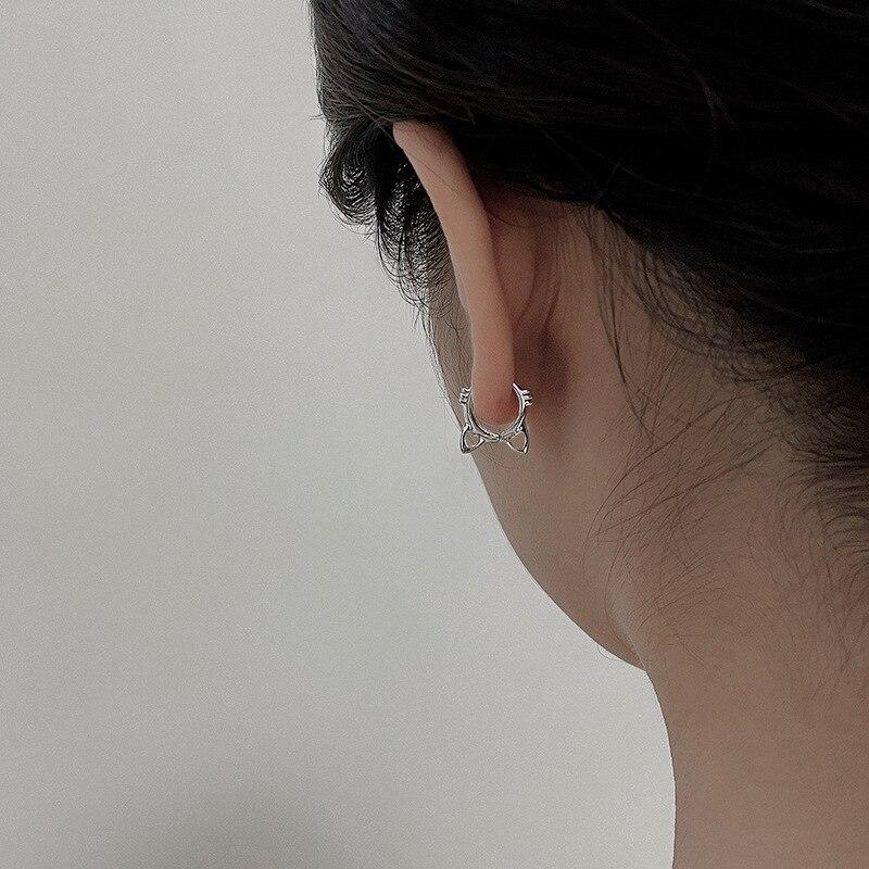 925 Sterling Silver Cute Cat Earrings For Women Girl Personality Hollow Ear Buckle Earring Summer Jewelry