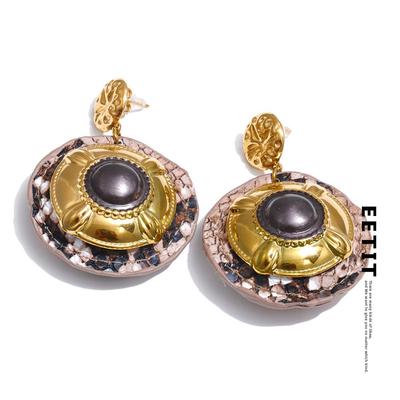 Exclusive Design Black Enamel Snake Pattern Round Drop Earrings Stainless Steel Personalized Arrivals Jewelry