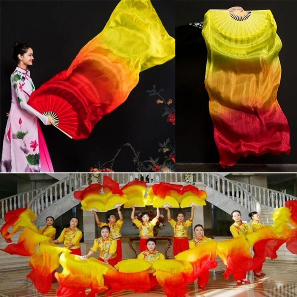 120/150/180cm Gradient Color Dancer Fan Right&Left Hands Rayon Silk Fans