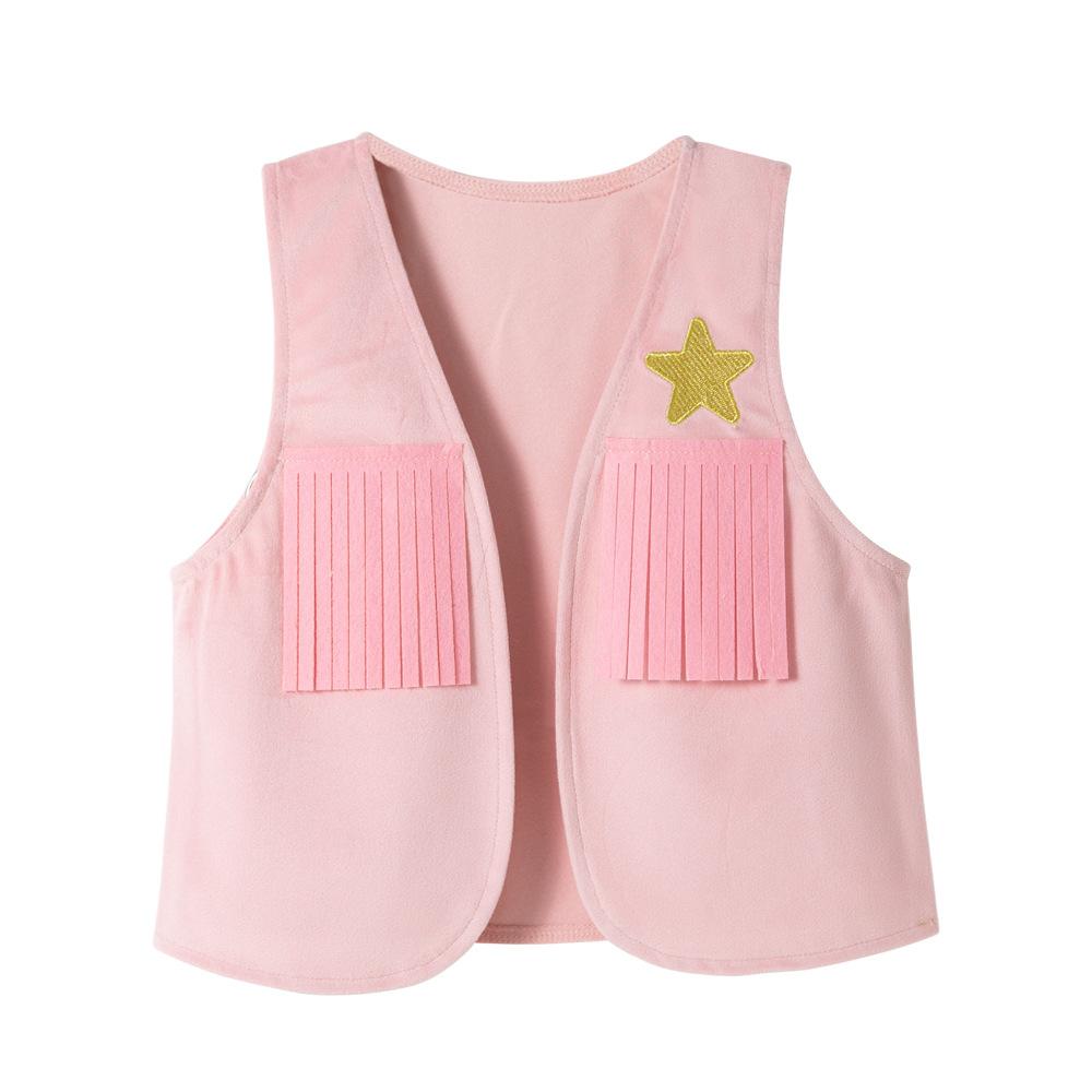 Set Costume Western Rosa a 4 Pezzi per Bambina Gilet Gonna Outfit per Gioco di Ruolo Festivo