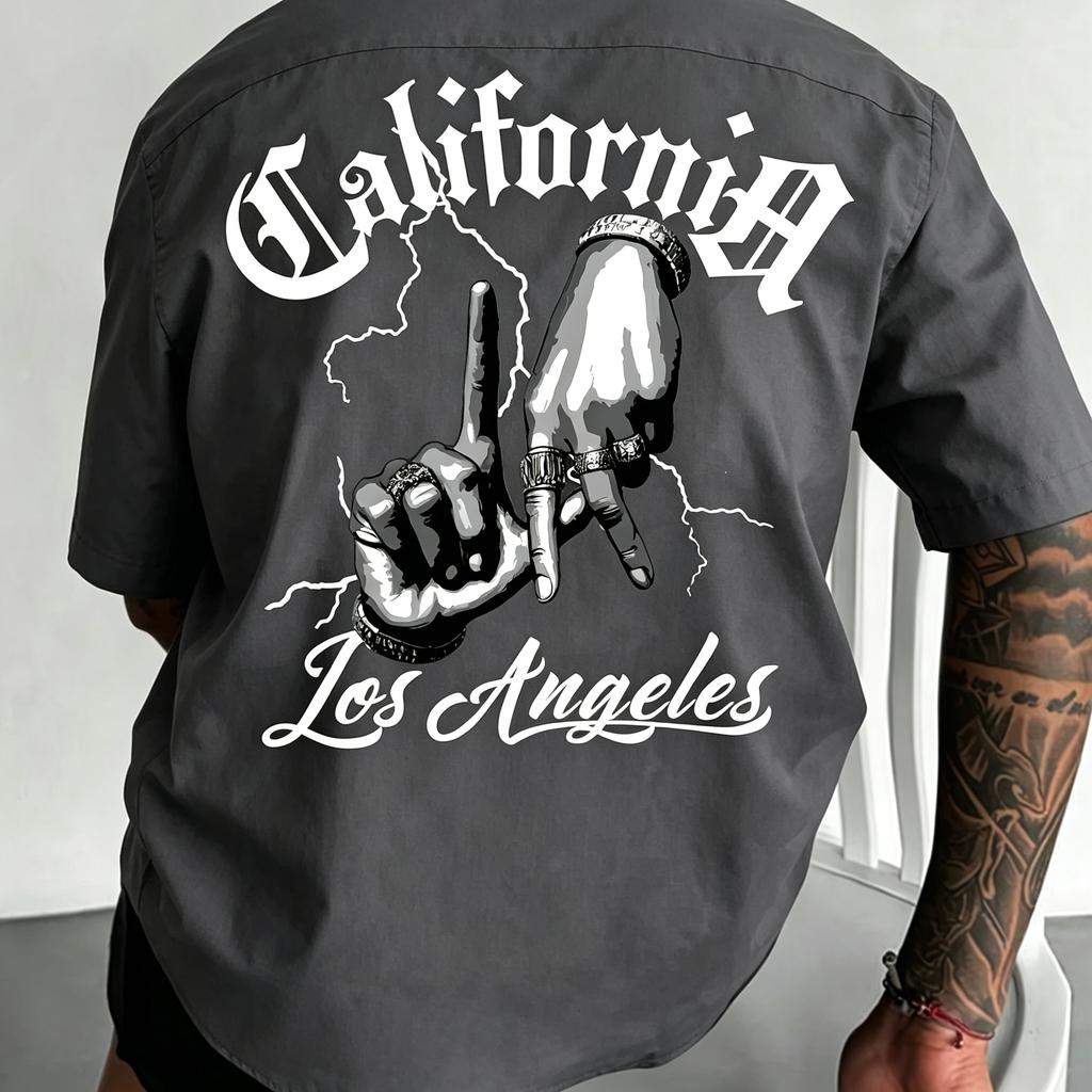 Unisex Kalifornienblitz Handabdruck T-Shirt 100% Baumwolle Weich Bequem Street Style Kurzarm Rundhalsausschnitt Lässiges T-Shirt