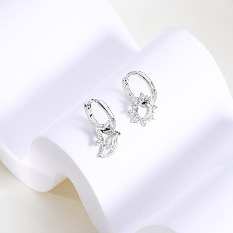 New 925 Sterling Silver Earrings for Women Luxury Rose Gold Color Heart Star Moon Earrings Fine Birthday Wedding Jewelry Gifts