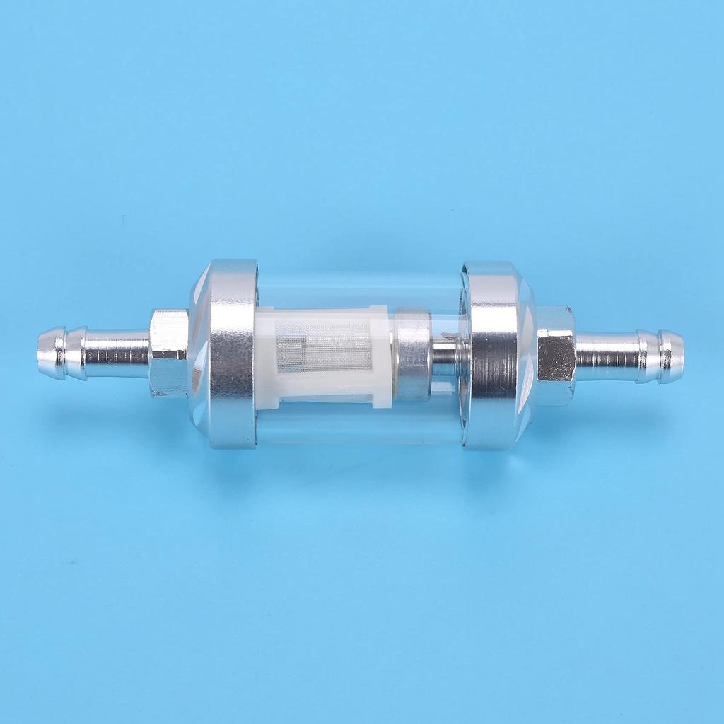 Pmandgk 2X Chrome Glass Fuel Gasoline Crude Engine Inline Filter 5/16" 8mm Silver Motorcycle
