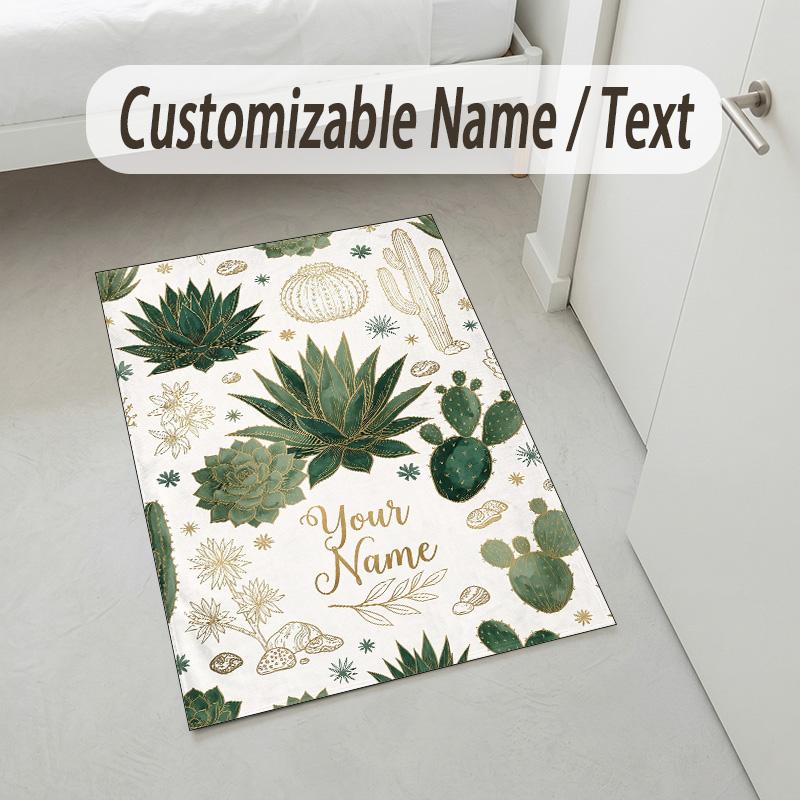 Strawberry Theme Soft Crystal Velvet Rug Custom Name & Text Print Non Slip Floor Rug for Bedroom Living Room