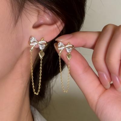 No. Atmospheric Bow Long Fringed Earrings Light Luxury Design Flash Stud Earrings Earrings Pendant Earrings