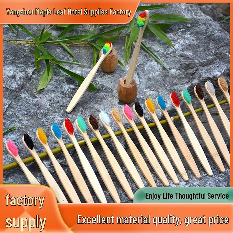 

Бамбуковая зубная щетка Bob Head с мягкой конической щетиной с древесным углем - Маленькая головка, Экологичная, Одноразовая. лист/кленовый