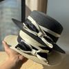 New Straw Woven Flat Top Top Hat Bow Straw Hat Summer Outing Seaside Sunshade and Sun Protection