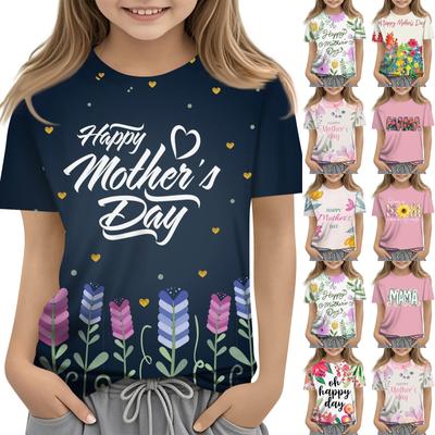 Children's Fashion Casual Short Sleeve Mother's Day Printed Round Neck T-Shirt Top