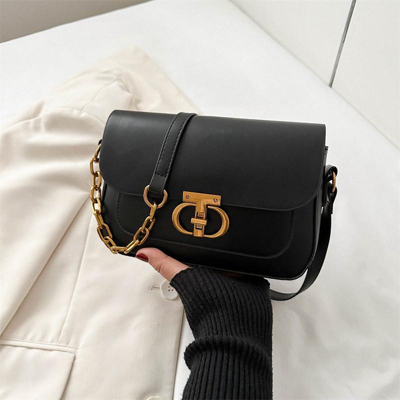 French Style Women's Bag 2023 Autumn And Winter New Tide Pure Color Pu Small Square Bag Street Fashion Daily Shoulder Bag