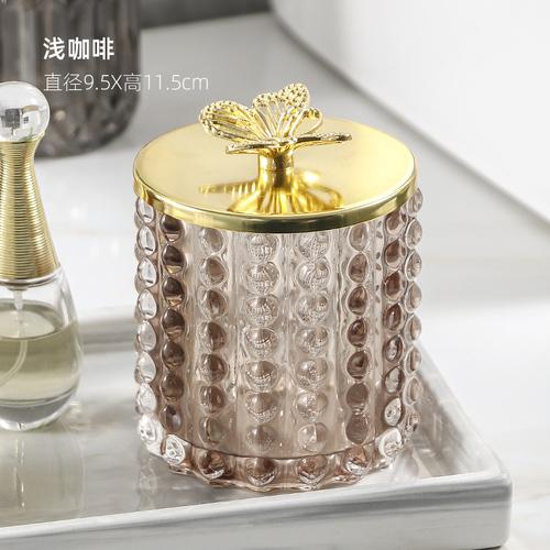 Creative Irregular Glass Jar Cotton Swab Storage Box Cosmetic Jewelry Jar Gold-plated Butterfly Cover Sundries Glass Jar Decor