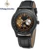 Trendy Tourbillon Skeleton Men's Mechanical Wristwatch Genuine Leather Strap Alloy Case Mineral Reinforced Glass Mirror Watch