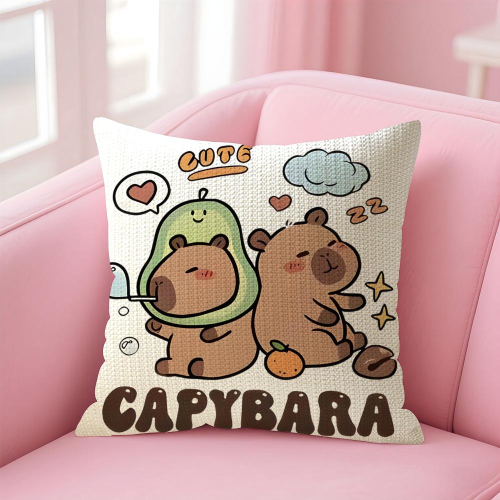 Cartoon Cute Capybara Cushion Cover Natural Linen Pillow Case DoubleSided Print Decorative Sofa Pillowcase Home Decor Gift