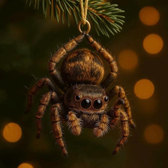 Insect Christmas Ornament 2D Acrylic Spider/Bee/Ladybug/Caterpillar Christmas Tree Ornament for Nature Lovers