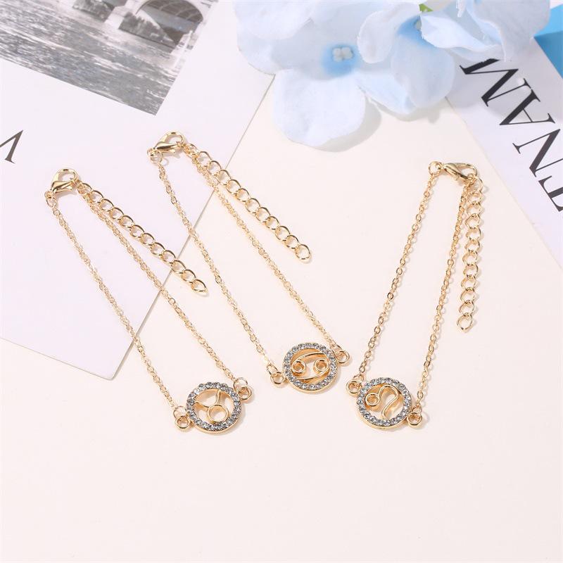 Hot-Selling Zodiac Diamond Bracelet - Stylish Round Hollow Design for Students and Couples