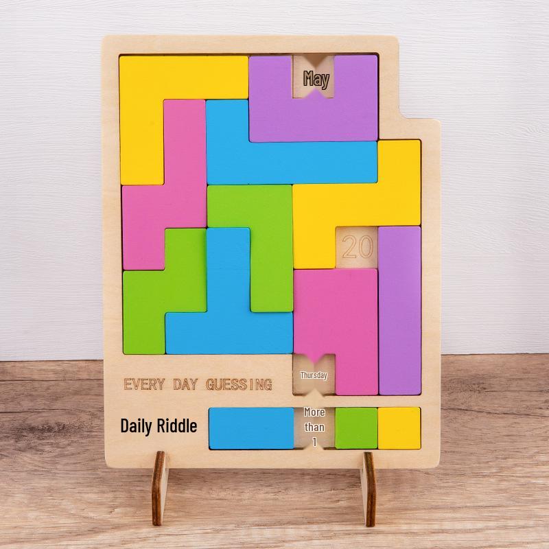 Children's Wooden Educational Tetris Calendar Puzzle Game
