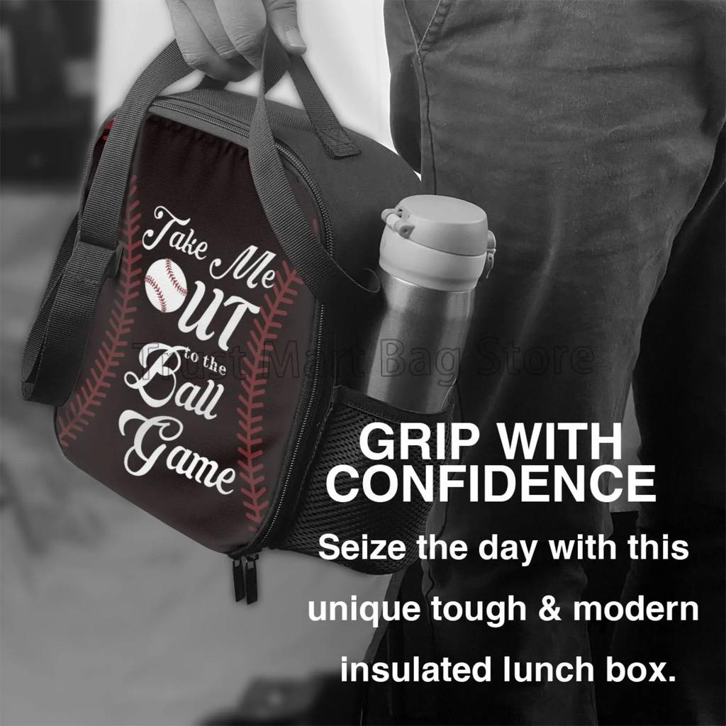Baseball-Design Wiederverwendbare Lunchtasche Isolierte Lunchbox mit Verstellbarem Schultergurt Auslaufsichere Bento-Tragetaschen für Arbeit Picknick