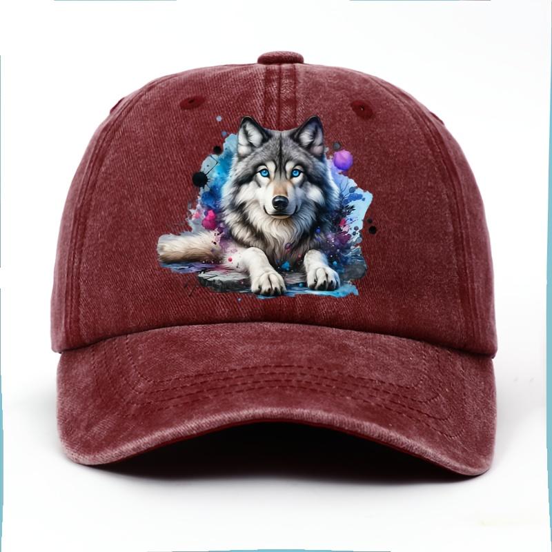 Watercolor Wolf Print Baseball Cap Adult Casual Cotton Adjustable Snapback Unisex Streetwear Hat