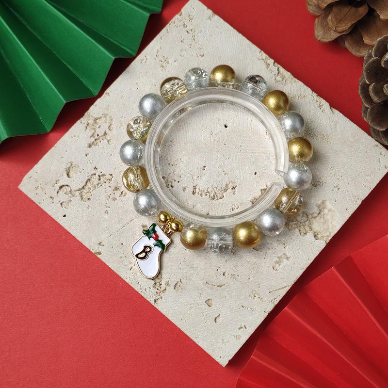 Christmas Diamond Santa & Snowflake Glass Bracelet: Stylish & Versatile Holiday Accessory.